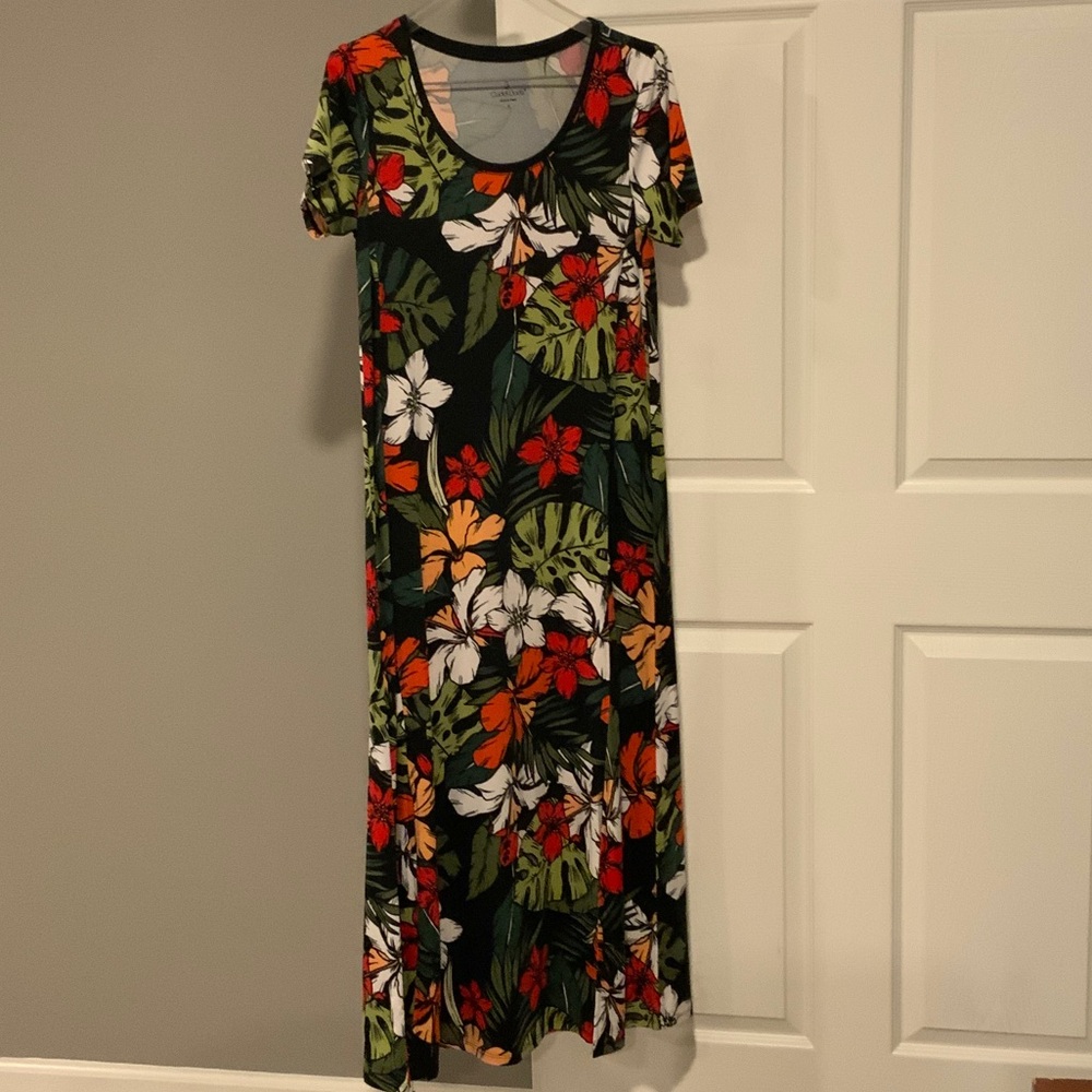 Cuddl Duds Tropical Floral Maxi Dress - Black, Green, Red, White